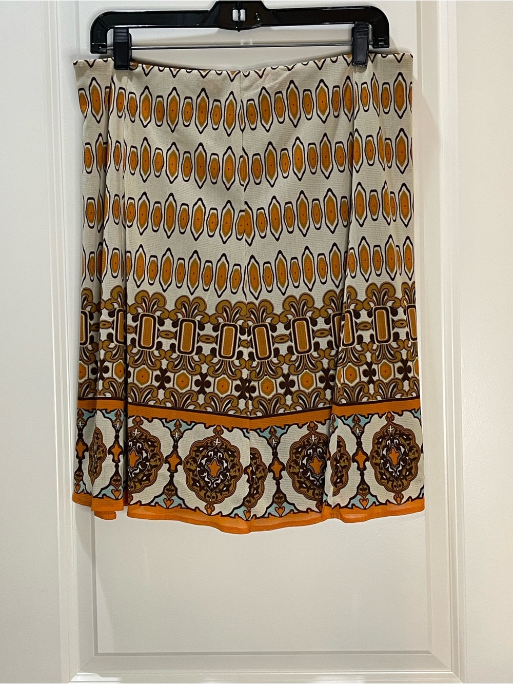 Nicole Miller Geometric A-Line Midi Cream and Orange Skirt Size 8